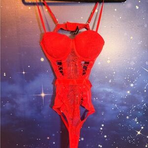 Vibrant Red Lace Bodysuit